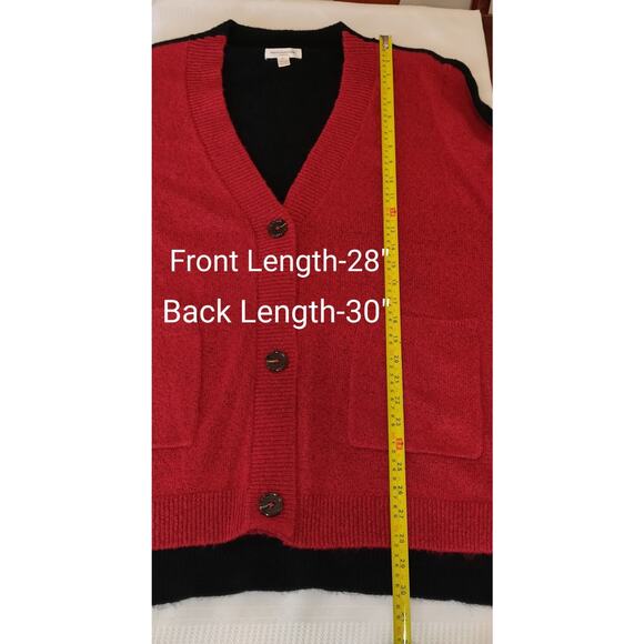 BeachLunchLounge Colorblock Cardigan Sweater Womens XL 16-18 Red Black Pockets - Picture 9 of 15